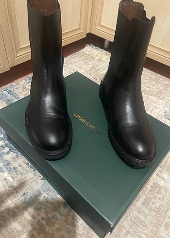 George Hogg Siyah Kadın Deri Bot, Kalın Topuklu, Minimalist - Görsel 3