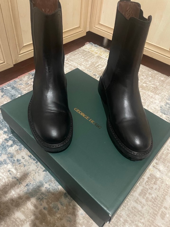 George Hogg Siyah Kadın Deri Bot, Kalın Topuklu, Minimalist - Görsel 3