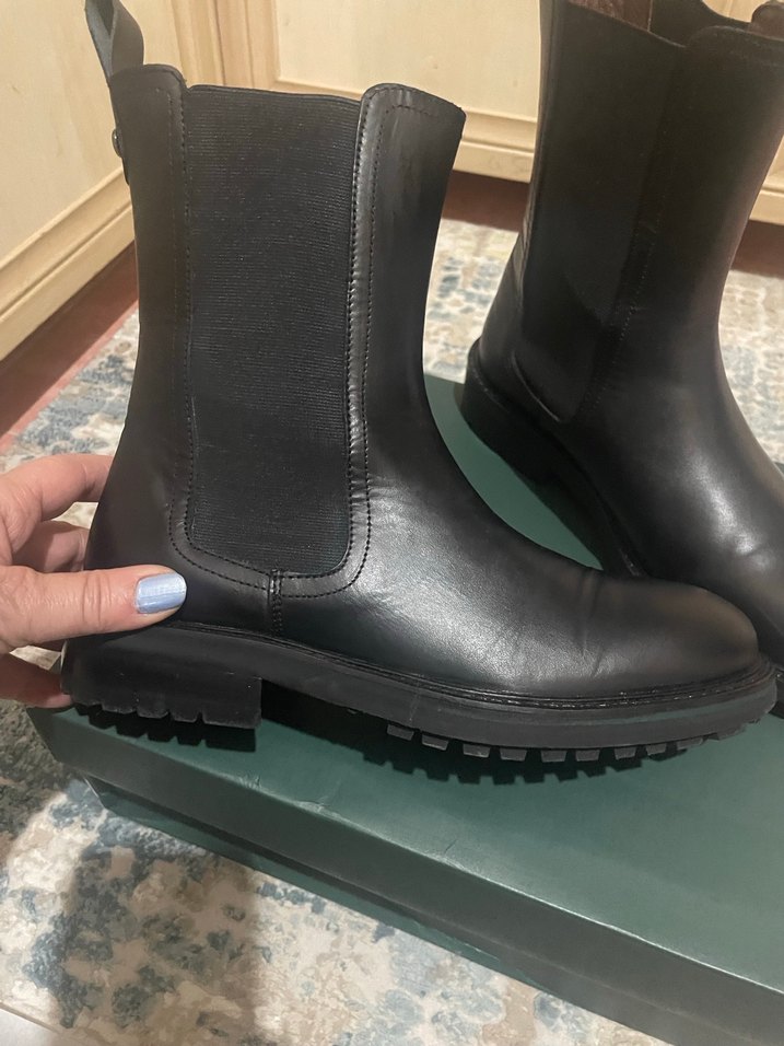 George Hogg Siyah Kadın Deri Bot, Kalın Topuklu, Minimalist - Görsel 2