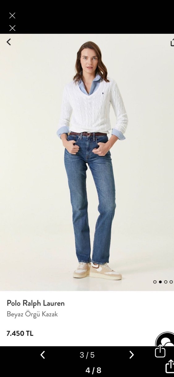 Orjinal Ralph Beyaz kadınV Yaka Örgü Pamuk Kazak S - Görsel 3