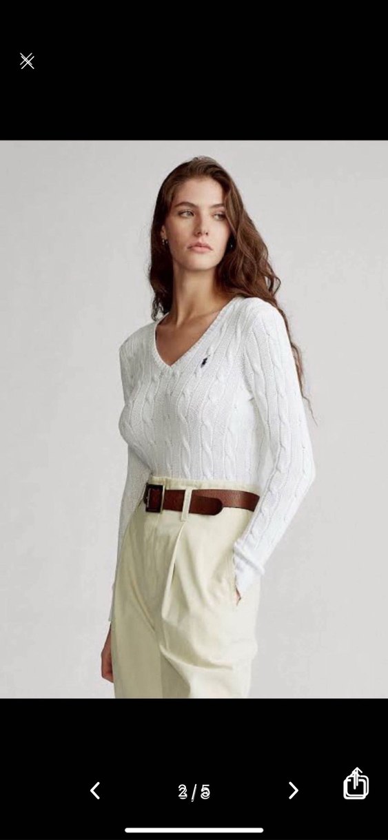 Orjinal Ralph Beyaz kadınV Yaka Örgü Pamuk Kazak S - Görsel 2
