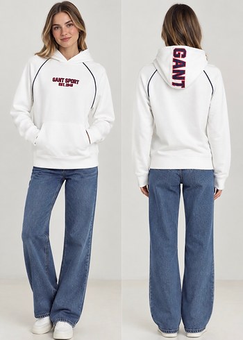 Gant Beyaz Kapusonlu Spor Sweatshirt