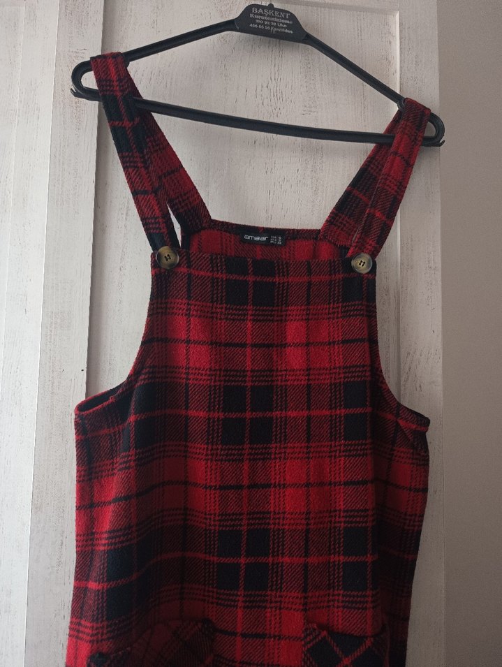 Kırmızı Ekose Goth Salopet - Görsel 2