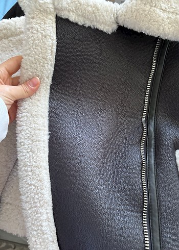 s Beden Kürklü siyah biker Kadın Ceket