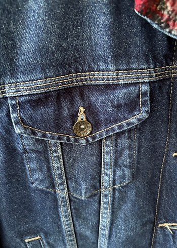m Beden Bordo Yaka Detaylı Kadın Denim Ceket