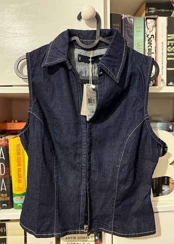 Kadın Lacivert Kolsuz Denim Ceket