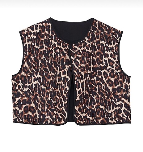 Kahverengi Regular Leopar Desenli Çift Taraf Crop Yelek