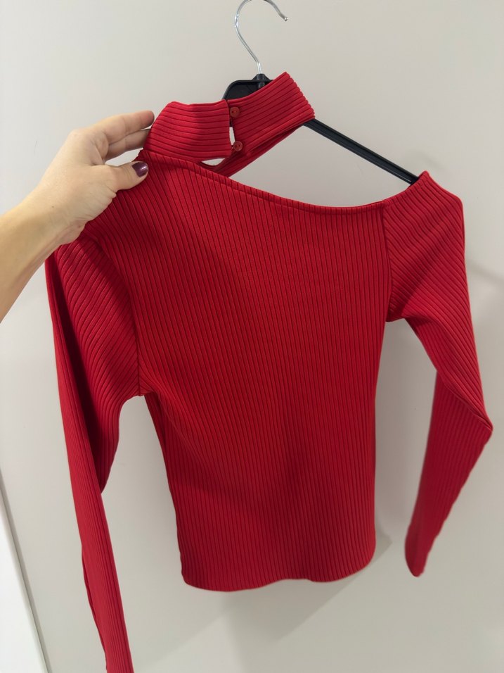 Kırmızı Yarım Balıkçı Yaka Triko Kadın Kazak - Görsel 3