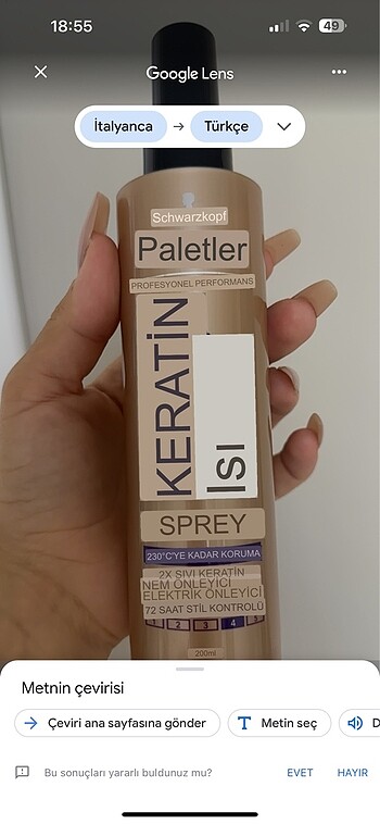 Palette keratin ısı sprey