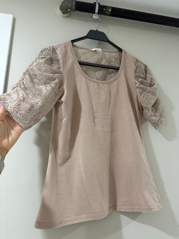 Bej Dantel Detaylı  Kadın Bluz - Görsel 2