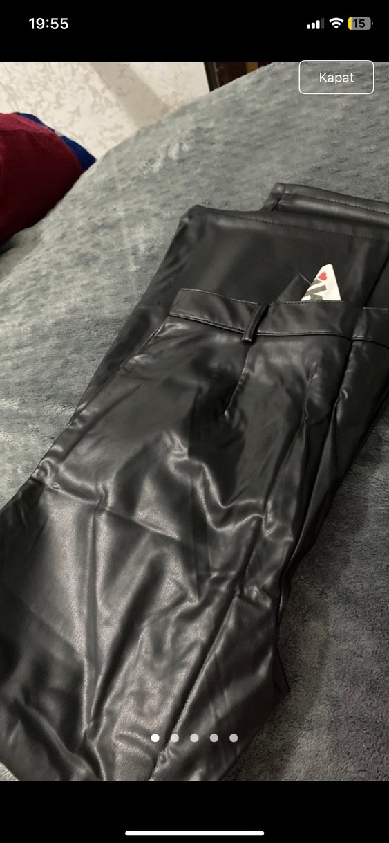 Kadın Siyah Deri pantolon - Görsel 3