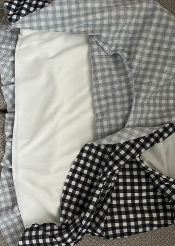 Gri Ekose Volanlı Midi Mini Etek - Görsel 3