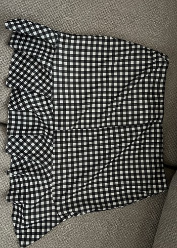 Gri Ekose Volanlı Midi Mini Etek - Görsel 4