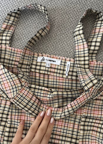 Pastel Kareli Piliseli Midi Elbise - Görsel 3