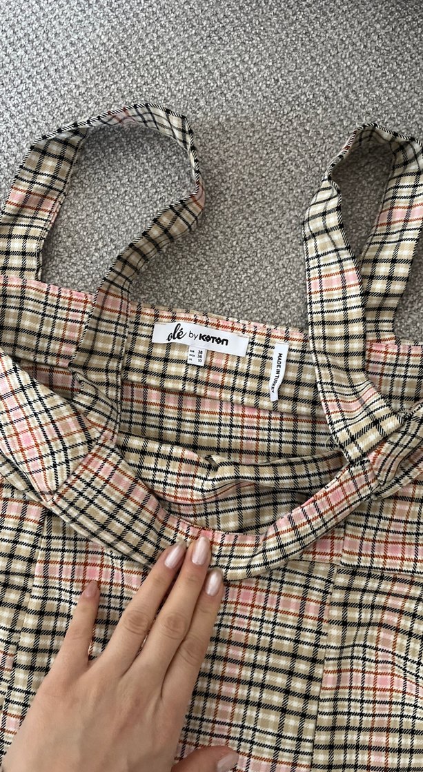 Pastel Kareli Piliseli Midi Elbise - Görsel 3