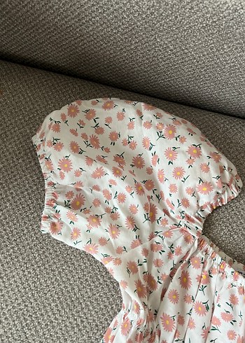 Çiçek Desenli Beyaz  Elbise - Görsel 3