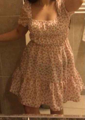 Çiçek Desenli Beyaz  Elbise - Görsel 5