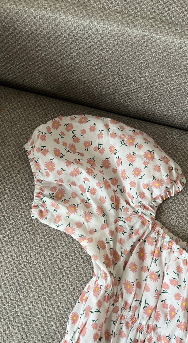 Çiçek Desenli Beyaz  Elbise - Görsel 3