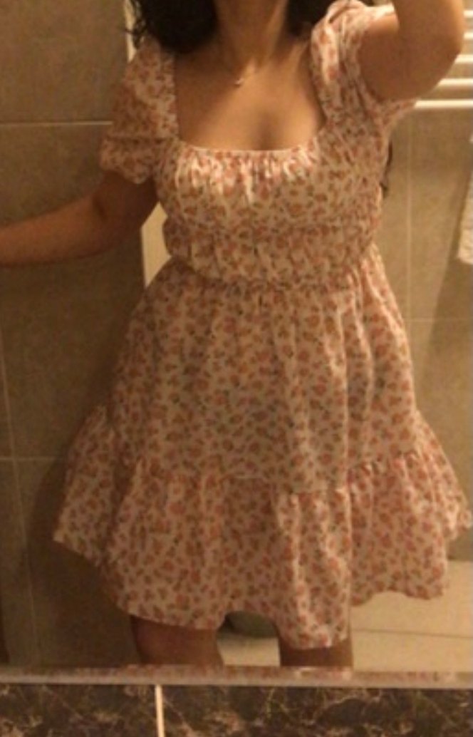 Çiçek Desenli Beyaz  Elbise - Görsel 5