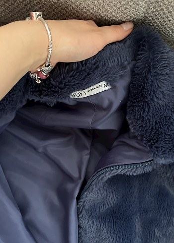 Mavi Kadın Peluş Uzun Kollu Mont - Görsel 5