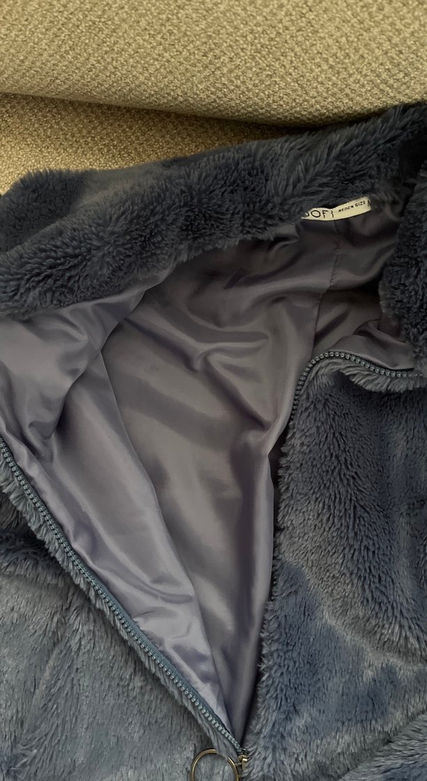 Mavi Kadın Peluş Uzun Kollu Mont - Görsel 4