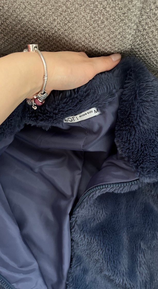 Mavi Kadın Peluş Uzun Kollu Mont - Görsel 5