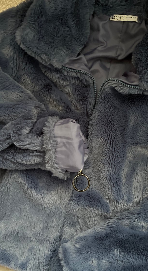 Mavi Kadın Peluş Uzun Kollu Mont - Görsel 3