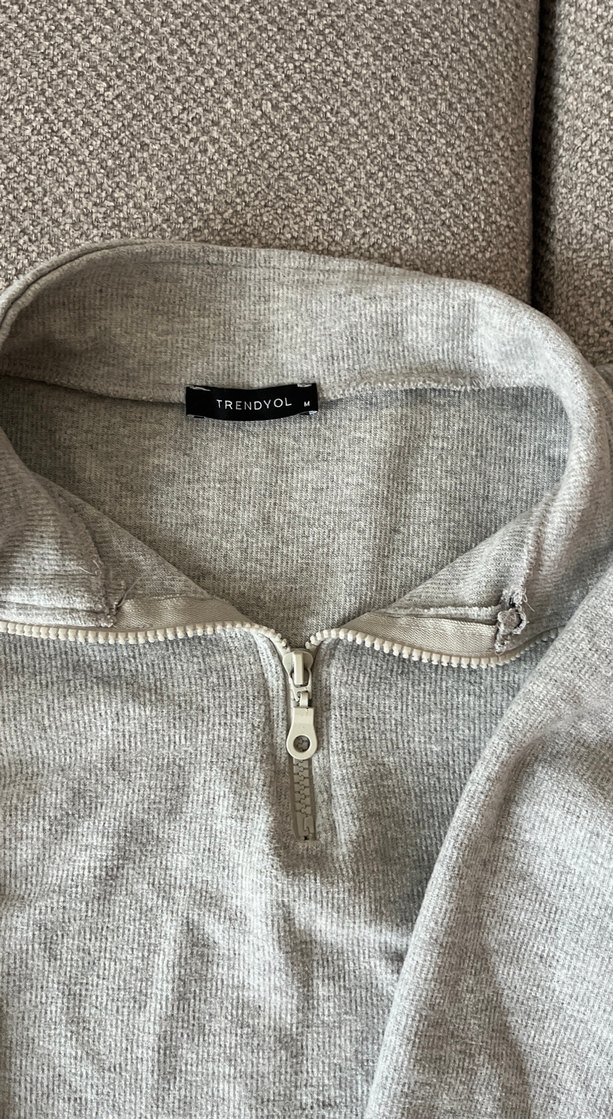 Kadın Gri Yarım Fermuarlı Sweatshirt - Görsel 2