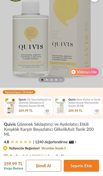 Beden QUIVIS tonik niacinamide hyluronik serum