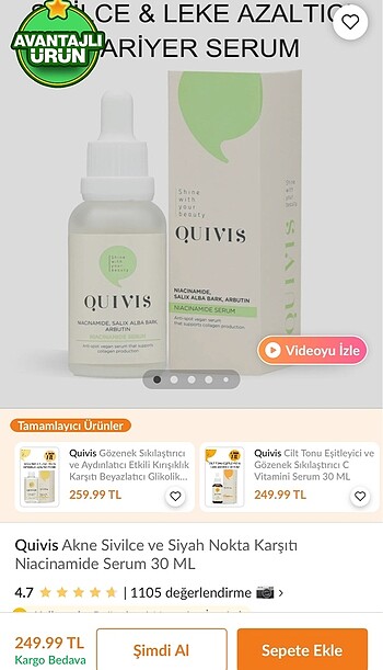 Beden Renk QUIVIS tonik niacinamide hyluronik serum