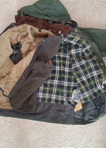 haki yeşil Erkek Çocuk Kürklü Kaban - Görsel 5