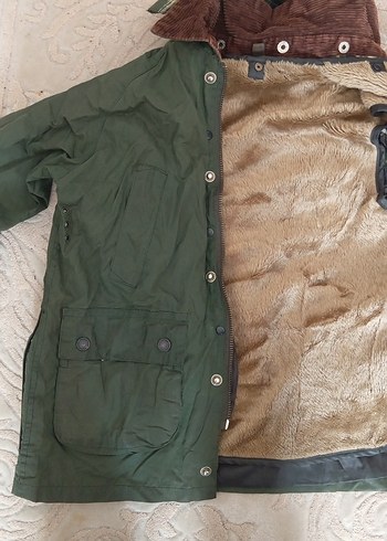 haki yeşil Erkek Çocuk Kürklü Kaban - Görsel 3