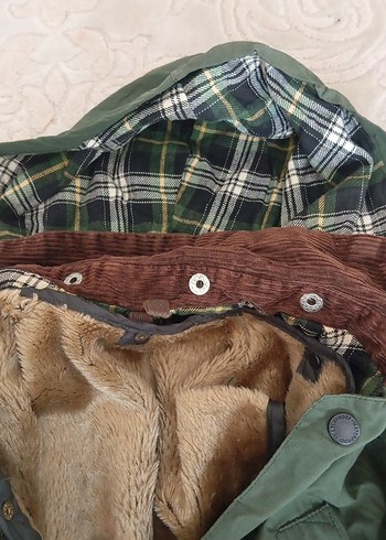 haki yeşil Erkek Çocuk Kürklü Kaban - Görsel 9