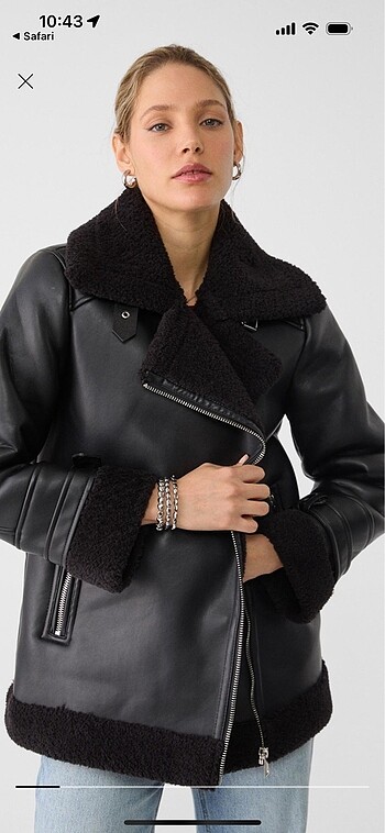 stradivarius biker kürklü ceket