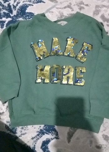 5 Yaş Beden yeşil Renk Yeşil Pul İşlemeli Erkek Sweatshirt