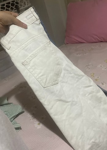 28 Beden beyaz Renk Beyaz Drapeli Rahat Kesim Kadın Midi Kot Pantolon