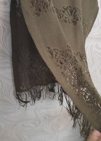 Drapeli Bohem Gri Kahverengi Kadın Şal - Görsel 5