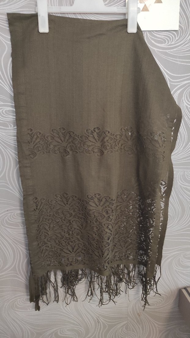 Drapeli Bohem Gri Kahverengi Kadın Şal - Görsel 2