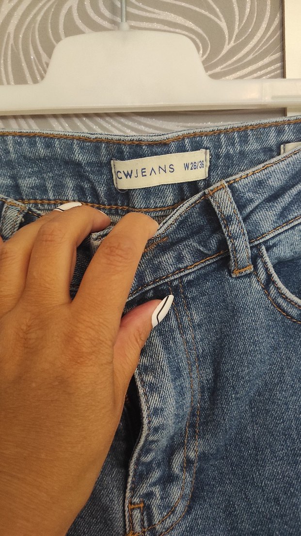 Düz Mavi Denim Kadın Pantolon - Görsel 3