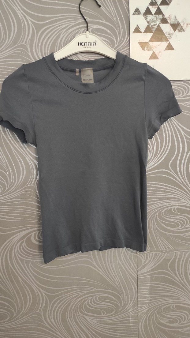 Gri Kısa Kollu Basic Tişört - Görsel 2