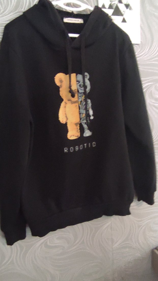 Siyah Kapüşonlu Robotic Baskılı Sweatshirt - Görsel 4