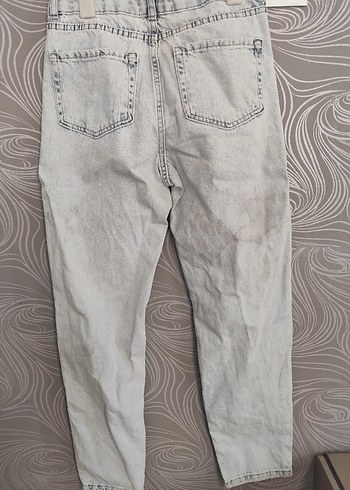 Düğmeli Gri Rahat Kesim Kadın Kot Pantolon - Görsel 5