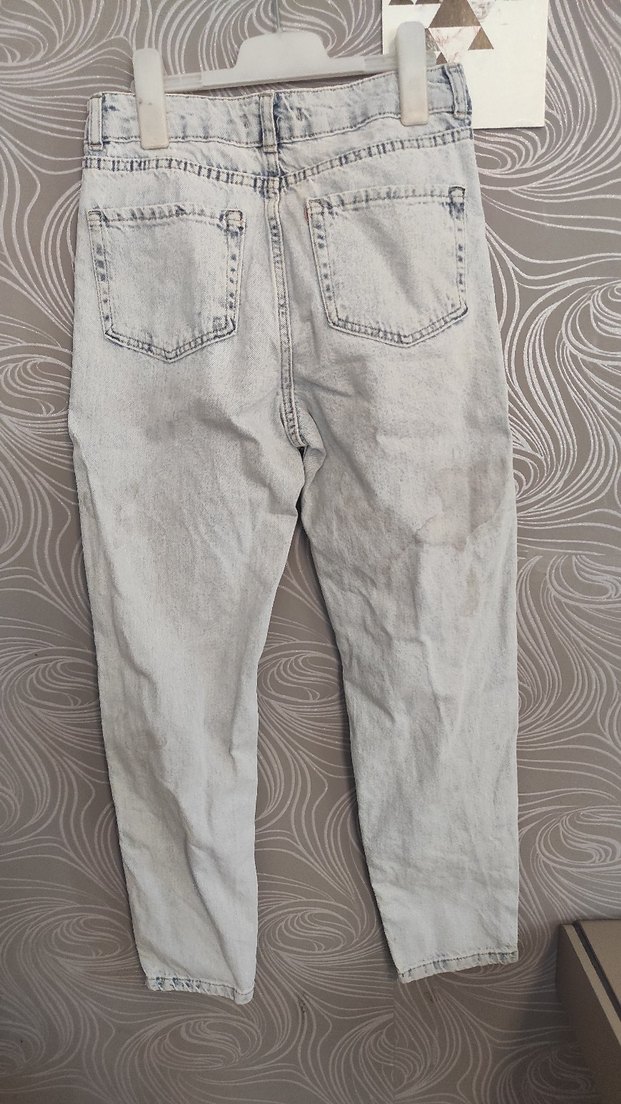 Düğmeli Gri Rahat Kesim Kadın Kot Pantolon - Görsel 5