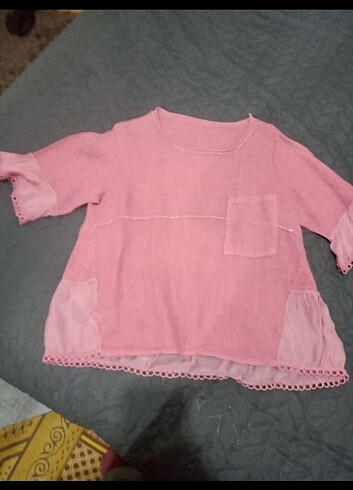 Pembe keten gömlek - Görsel 2