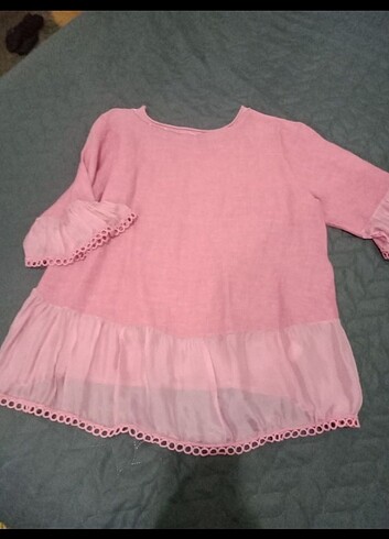 Pembe keten gömlek - Görsel 4