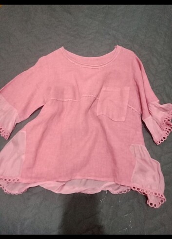 Pembe keten gömlek - Görsel 5
