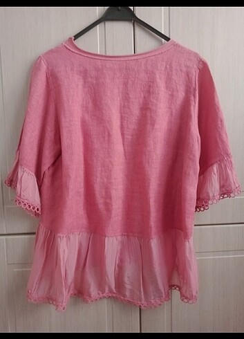 Pembe keten gömlek - Görsel 6