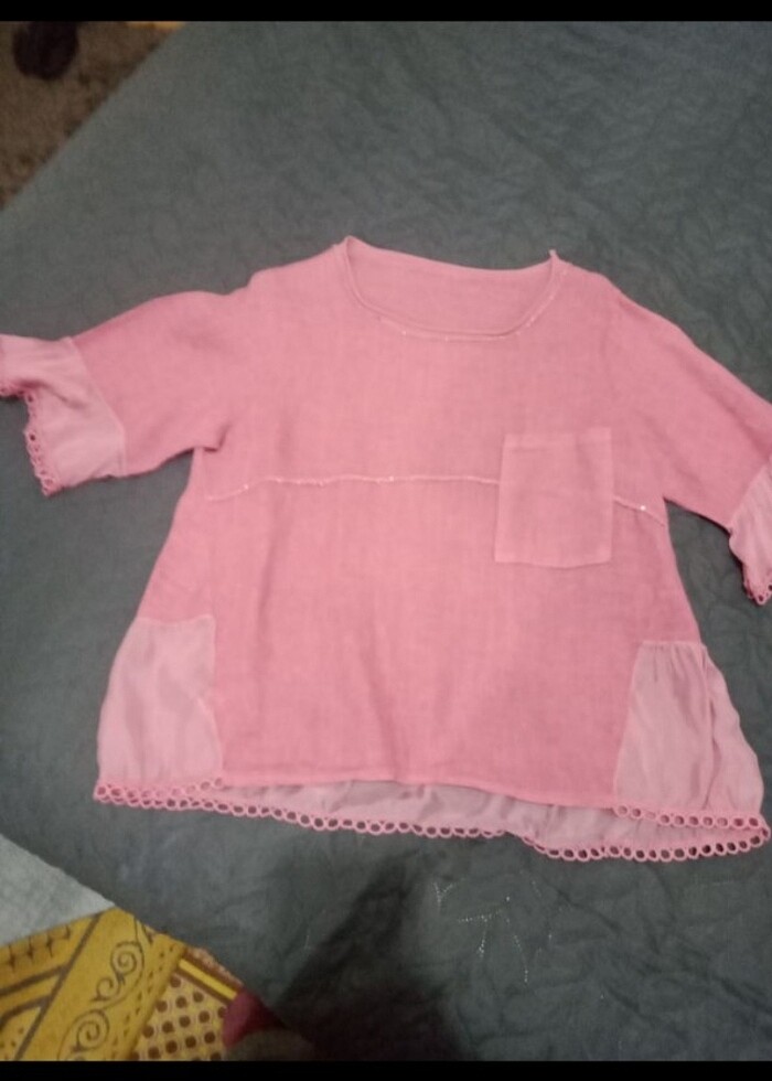 Pembe keten gömlek - Görsel 2