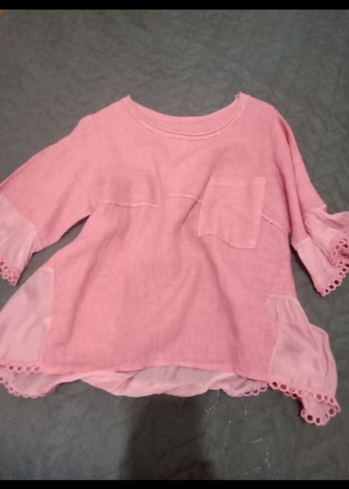 Pembe keten gömlek - Görsel 5