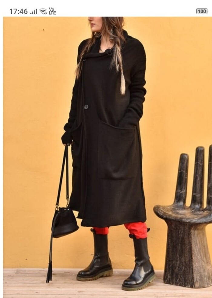 Uzun siyah cepli hırka - Görsel 4